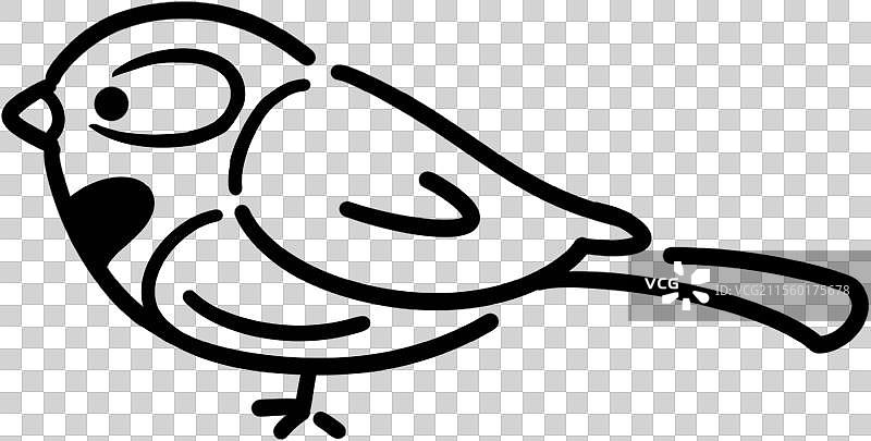 红头长尾山雀 鸟 动物黑白线条卡通元素图标 极简线稿图片素材