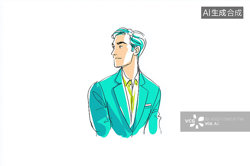 【AI数字艺术】极简白底职业装男性人物头像钢笔勾线速写图片素材