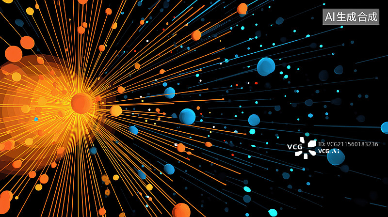 【AI数字艺术】科技黑底抽象爆炸放射的彩色光束3D立体插画图片素材