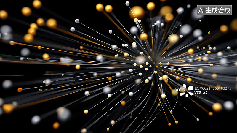 【AI数字艺术】科技黑底抽象爆炸放射的彩色光束3D立体插画图片素材