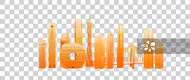 3D渲染的广州城市地标广州城市天际线元素图片素材