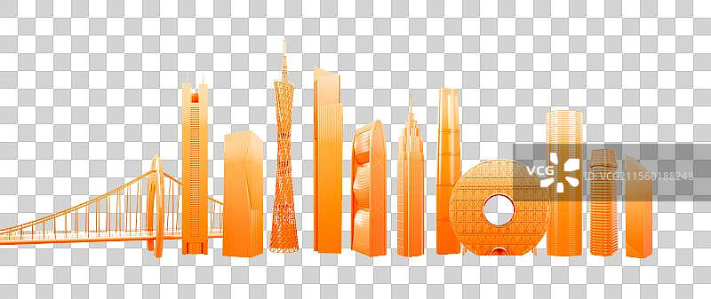 3D渲染的广州城市地标广州城市天际线元素图片素材