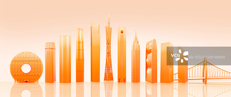 3D渲染的广州城市地标广州城市天际线广州城市插画图片素材