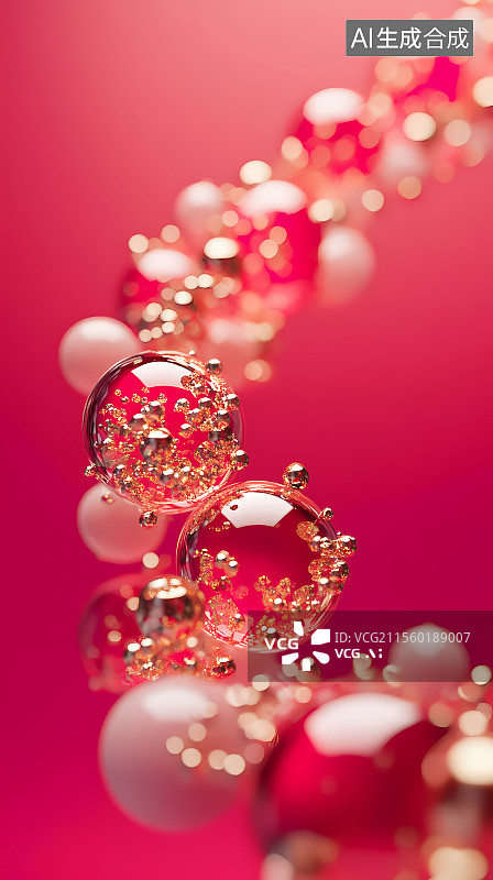 【AI数字艺术】红色背景悬浮装饰球图片素材
