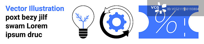 带箭头的灯泡齿轮与折扣票图片素材