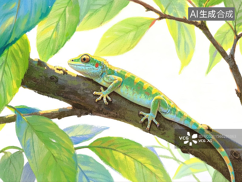 【AI数字艺术】一只绿色的可爱的蜥蜴图片素材