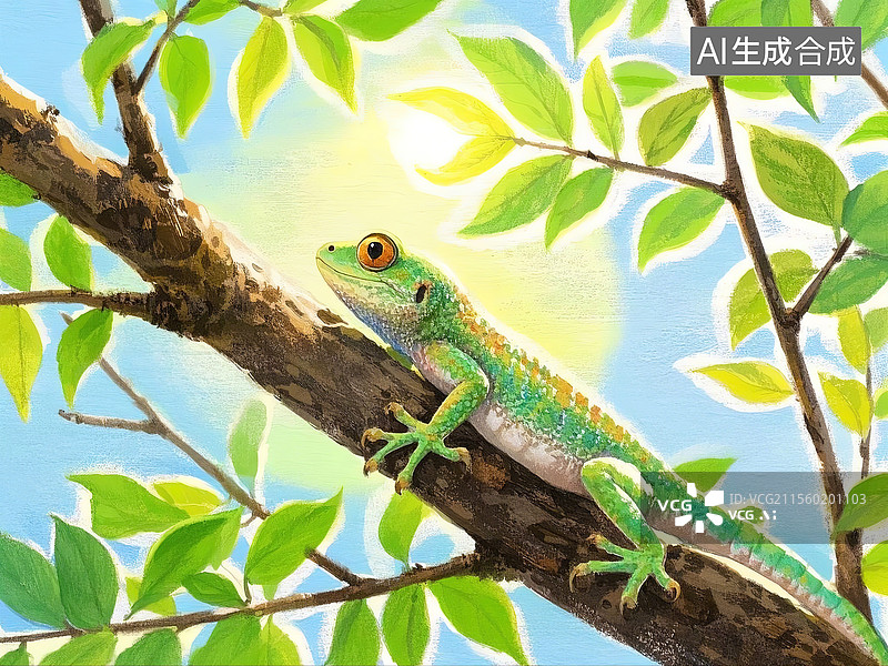 【AI数字艺术】一只绿色的可爱的蜥蜴图片素材