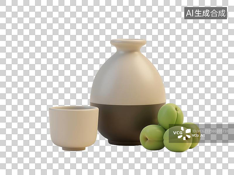 【AI数字艺术】国风手绘插画，青梅酒，梅子酒，米酒，酒壶，酒坛子，酒缸，酒杯，传统文化，酒文化，免抠元素图片素材