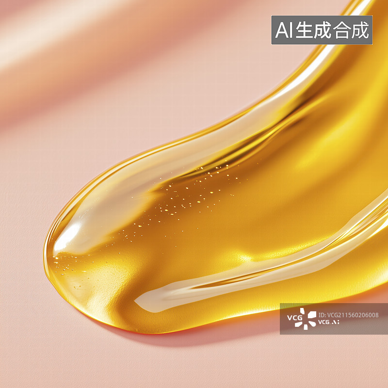 【AI数字艺术】黄色背景下的金色液体特写镜头图片素材