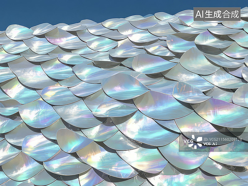 【AI数字艺术】珍珠母波动立面-流体力学动态建筑 虹彩陶瓷鳞片光影艺术图片素材