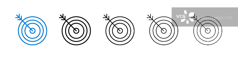 五种不同线条粗细的靶心图标图片素材