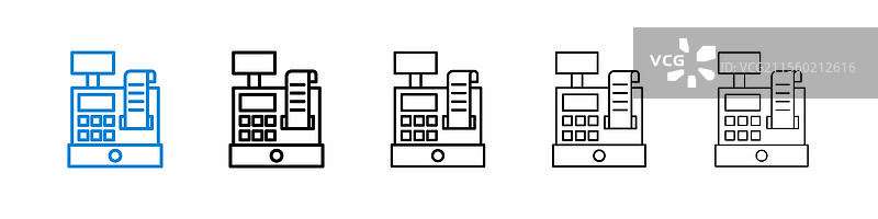 五种不同线条粗细的收银机图标图片素材