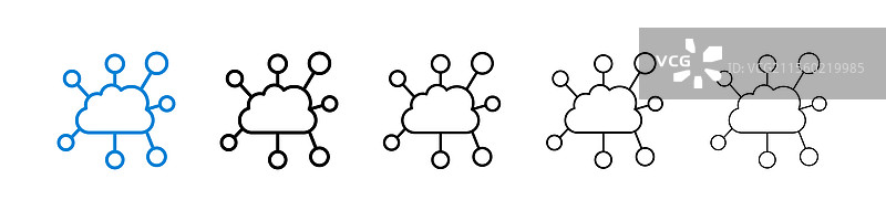 五种不同线条粗细的网络云图标图片素材