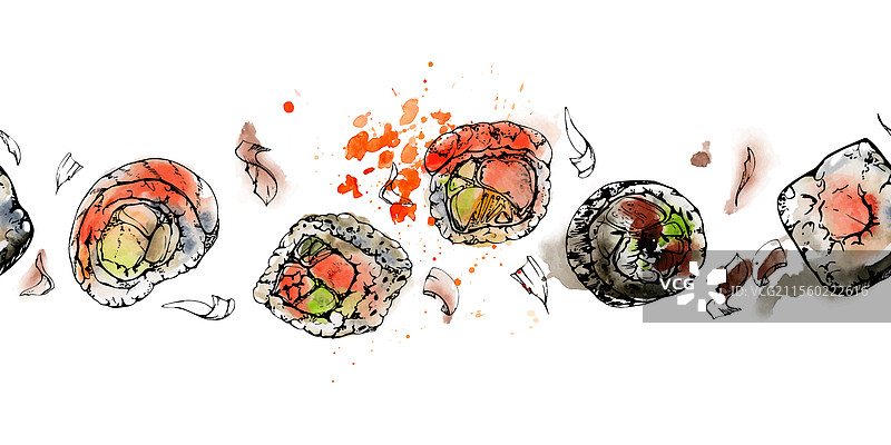 传统日本料理生鱼片寿司卷图片素材