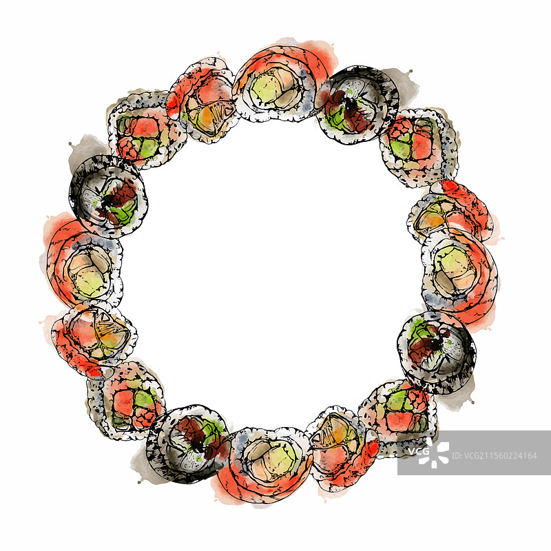 传统日本料理生鱼片寿司卷图片素材