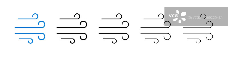 五种不同线条粗细的风图标图片素材