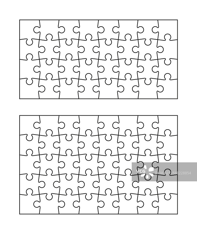 拼图网格与独立的拼块图片素材