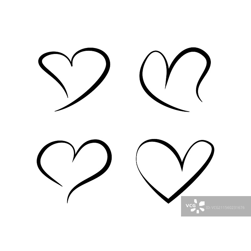 黑色心形线条画的集合图片素材
