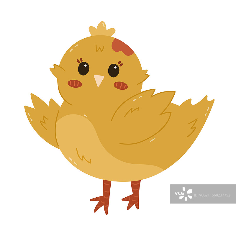 可爱的卡通复活节小鸡角色在挥手图片素材