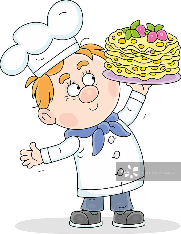 搞笑的厨师手持一盘甜美的煎饼图片素材