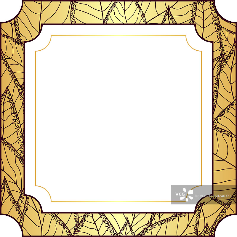 优雅的金叶图案框架，独立展示图片素材