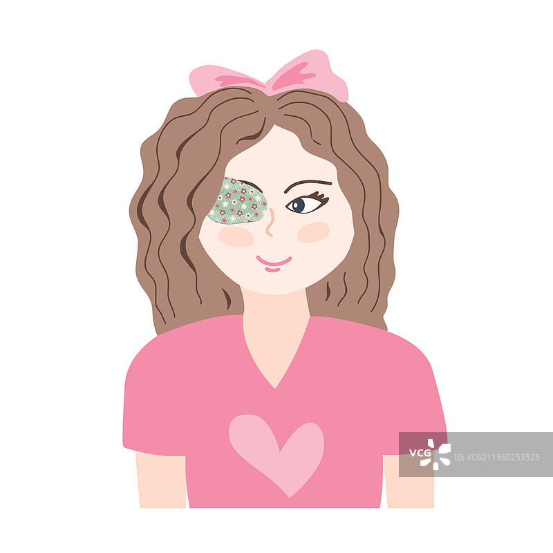 可爱的小女孩闭着一只眼睛，正在贴东西。图片素材