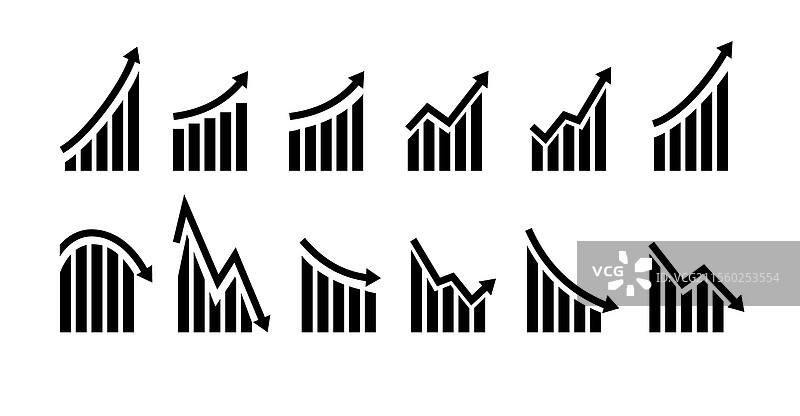 增长图标，带箭头的图表或图解图片素材