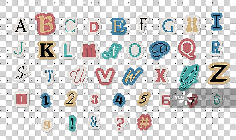 报纸上的字母、数字和标点符号图片素材