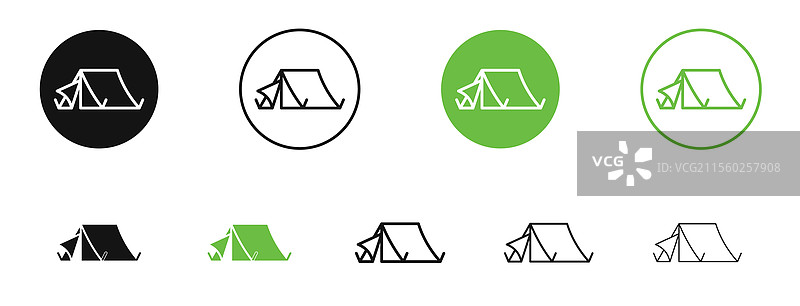 黑色和绿色的露营图标集合图片素材
