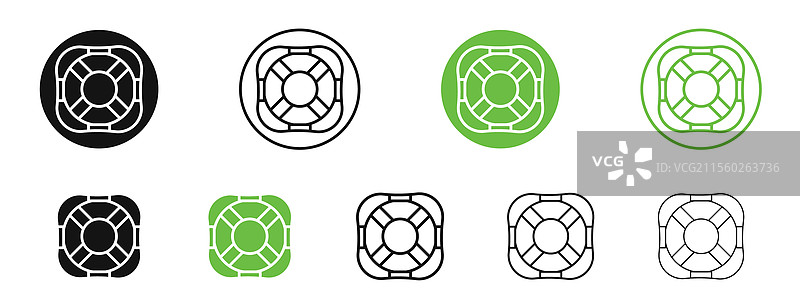 黑色和绿色的救生圈图标图片素材