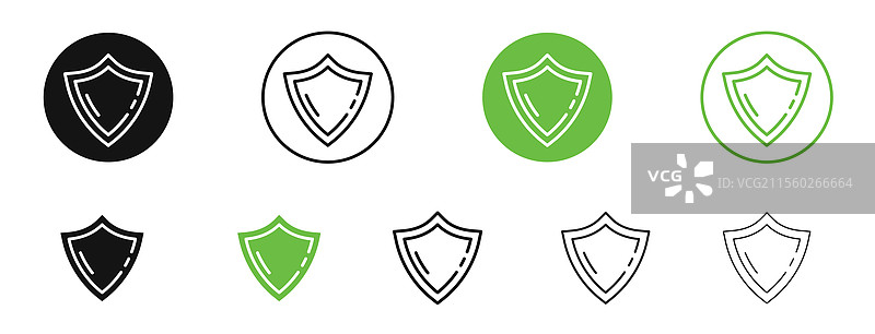 黑色和绿色盾牌图标集合图片素材