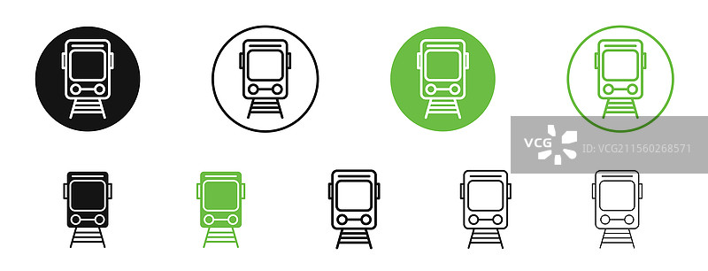 黑色和绿色的火车图标集合图片素材