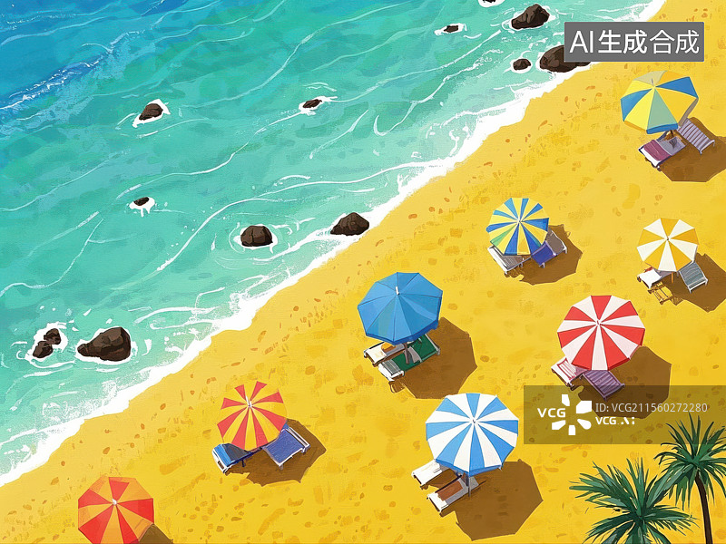 【AI数字艺术】惬意海滨度假风光插画图片素材