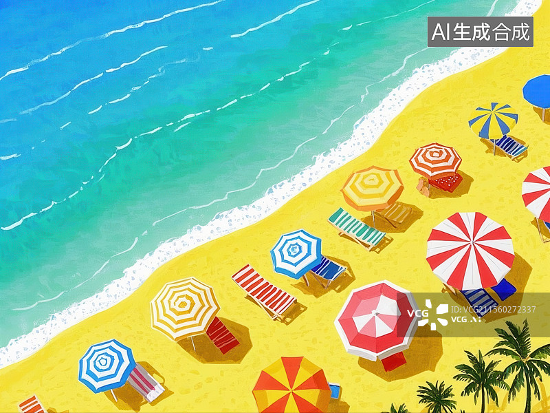 【AI数字艺术】惬意海滨度假风光插画图片素材