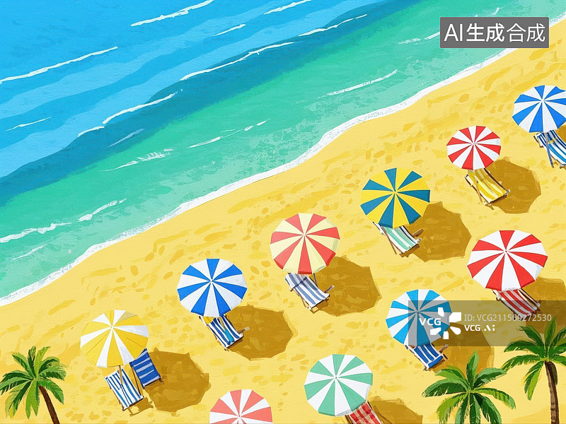 【AI数字艺术】惬意海滨度假风光插画图片素材