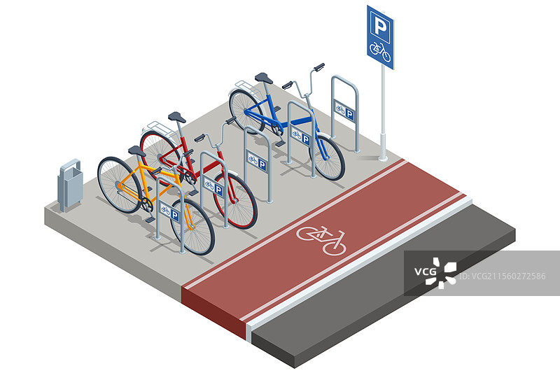 自行车停车的等轴测图图片素材
