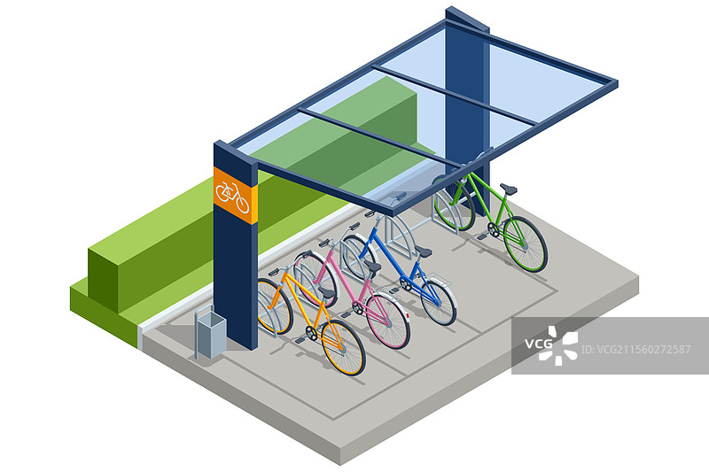 带顶自行车停车站的等距图图片素材