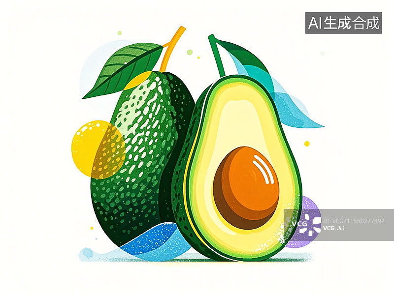 【AI数字艺术】牛油果植物手绘插画图片素材