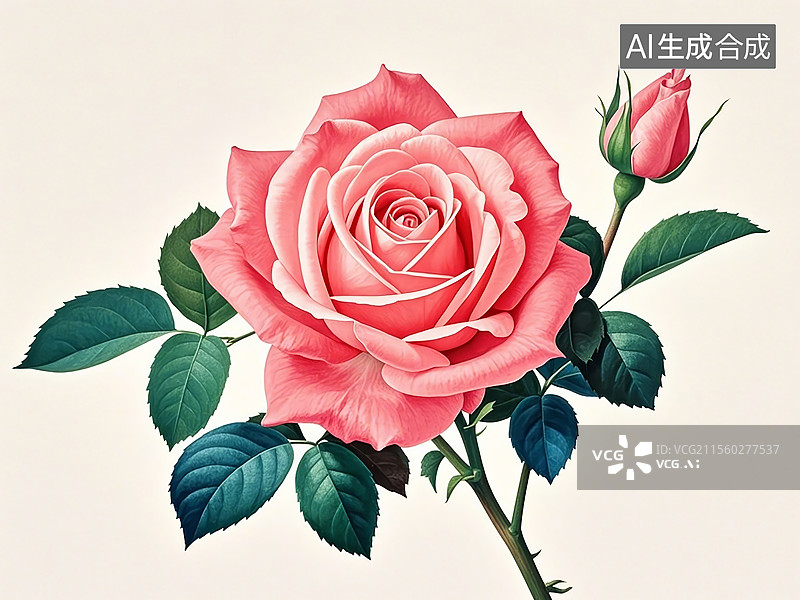 【AI数字艺术】玫瑰植物手绘插画图片素材