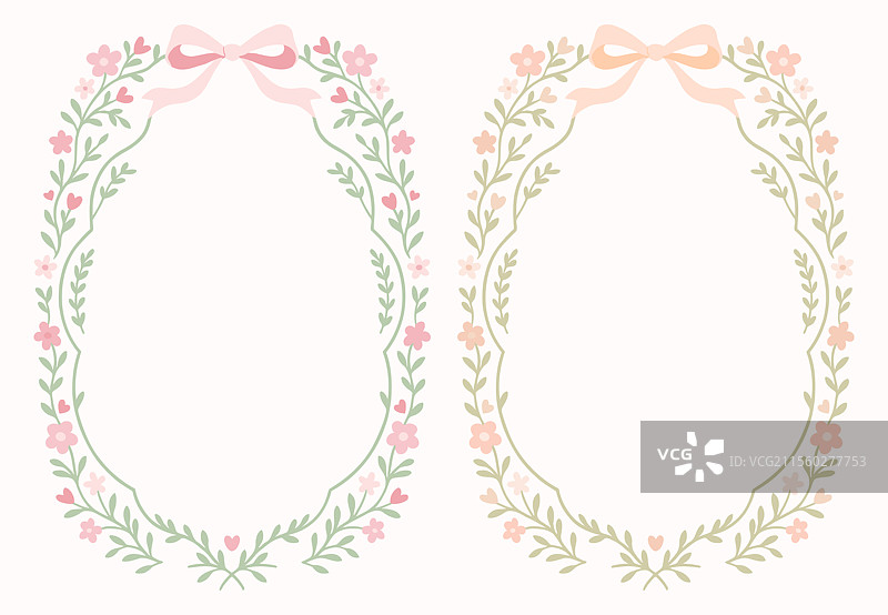 粉彩花卉蝴蝶结椭圆边框插图图片素材