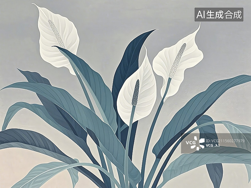 【AI数字艺术】白鹤芋植物手绘插画图片素材