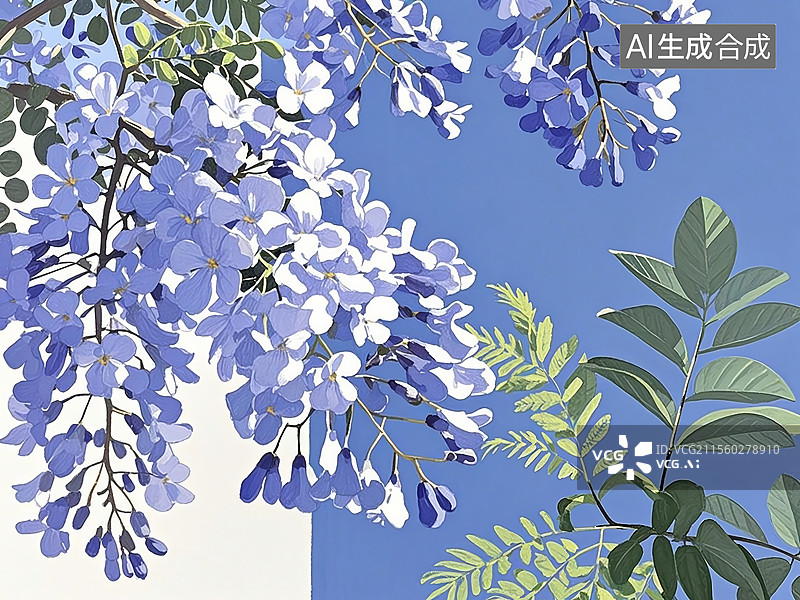 【AI数字艺术】蓝花楹植物手绘插画图片素材