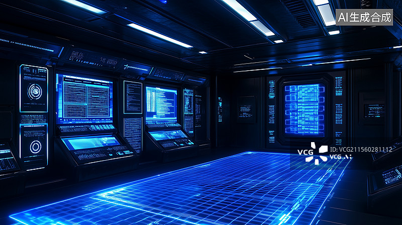 【AI数字艺术】赛博安防控制中心幻境图片素材