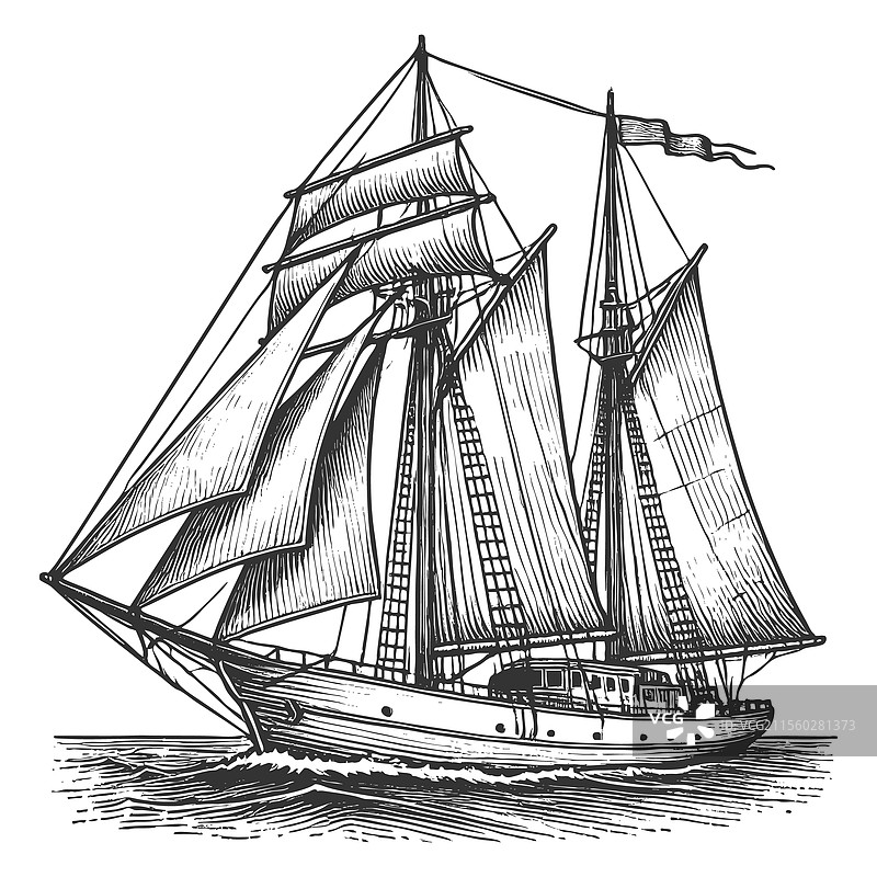 海洋上的帆船雕刻图片素材