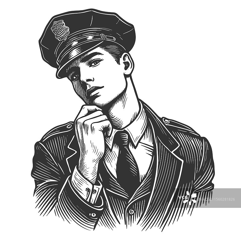 深思熟虑的警察雕刻图片素材