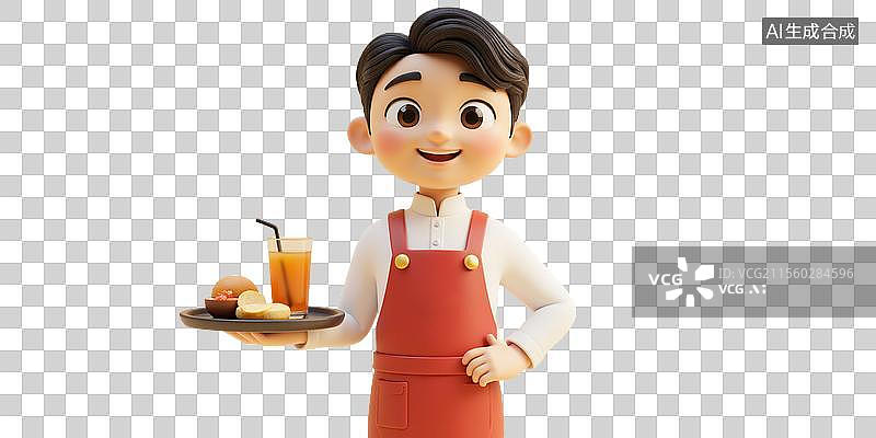 【AI数字艺术】3D卡通餐厅服务员图片素材