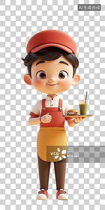 【AI数字艺术】3D卡通餐厅服务员图片素材