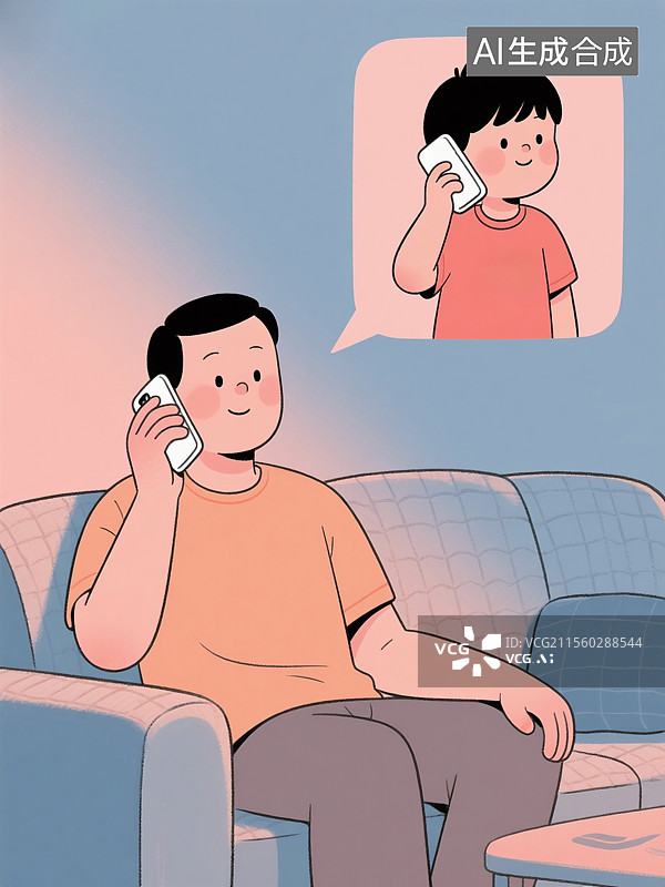 【AI数字艺术】爸爸妈妈给孩子打电话插画图片素材