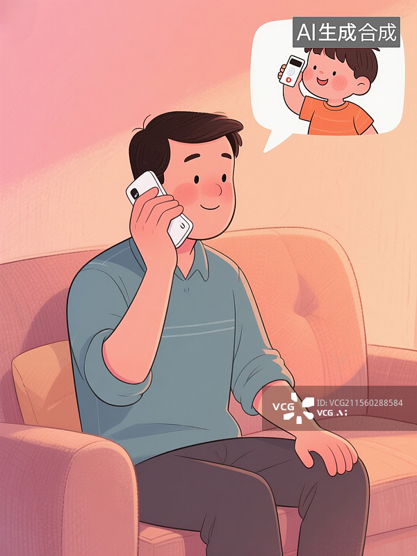 【AI数字艺术】爸爸妈妈给孩子打电话插画图片素材