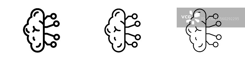 三种不同线条风格的大脑电路图标图片素材